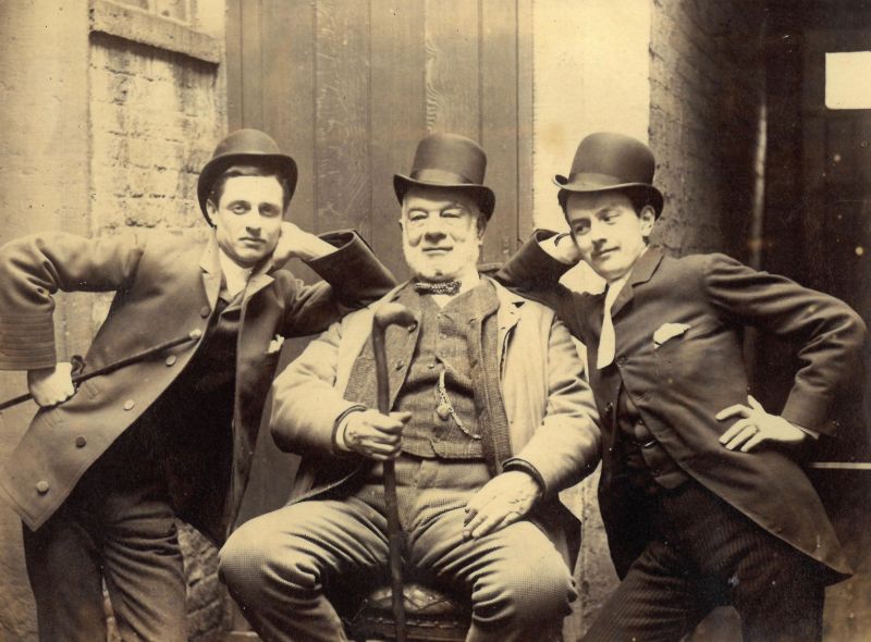 Three men during the construction of halifax railstation